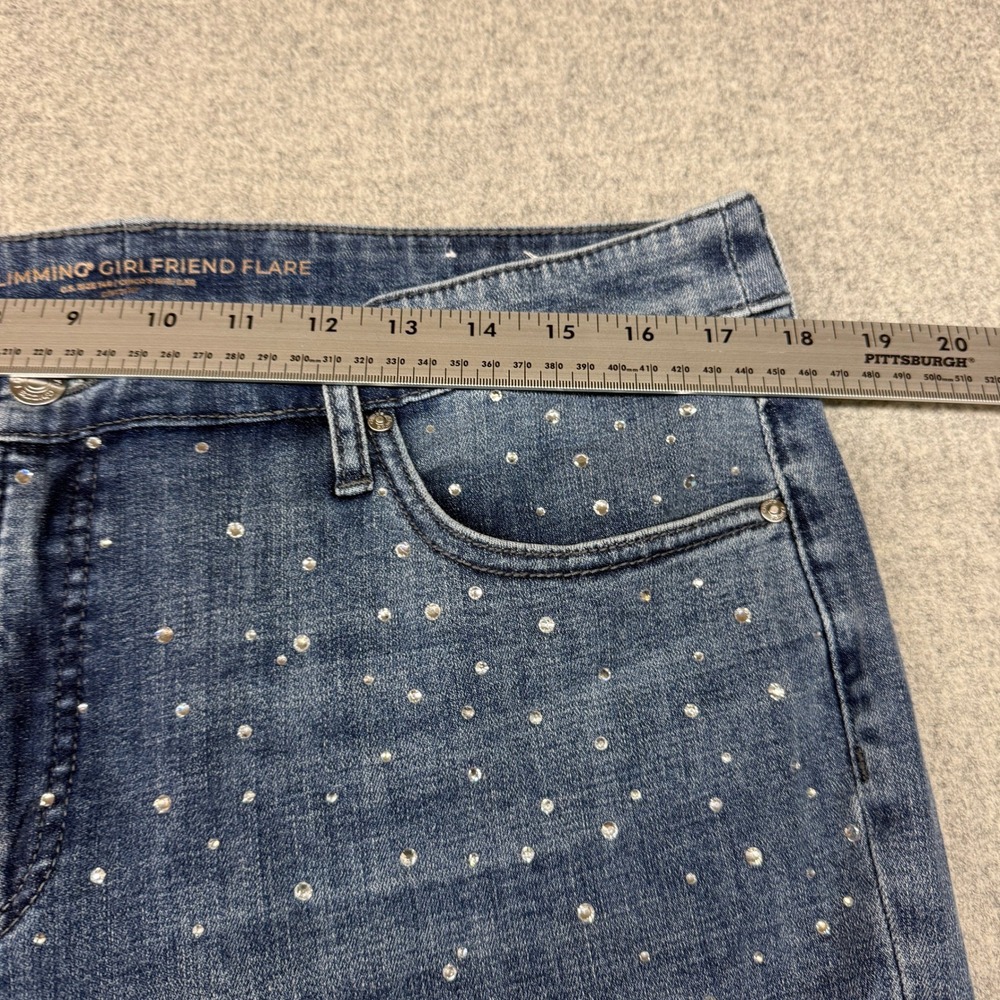 Chico's So Slimming Girlfriend Flare Jeans Size 14R 2.5 Blue Rhinestone Denim - Picture 5 of 11